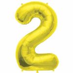 NUMBER 2 SHAPED JUMBO BALLOON GOLD 34 INCH A00106