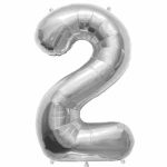 NUMBER 2 SHAPED JUMBO BALLOON SILVER 34 INCH A00096
