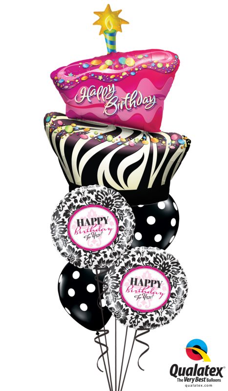 Birthday Funky Zebra Stripe Cake Damask Balloon Bouquet BK-03V2