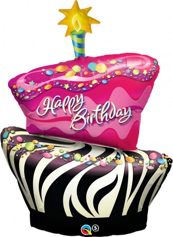 41 Inch Birthday Funky Zebra Stripe Cake Shape Mylar Balloon 31032