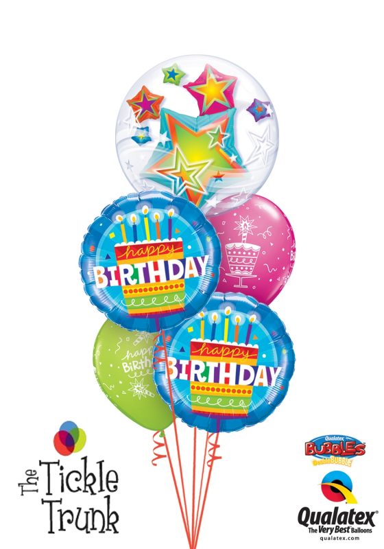 Birthday Cake Blue & Star Bubble Birthday Balloon Bouquet BK06