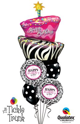 Birthday Funky Zebra Stripe Cake & Black Polka Dot Balloon Bouquet BK-13