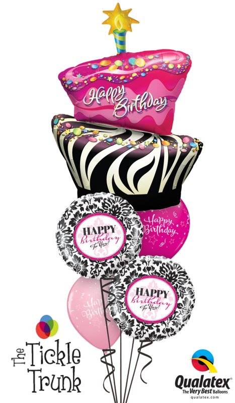 Birthday Funky Zebra Stripe Cake Demask Balloon Bouquet BK-03