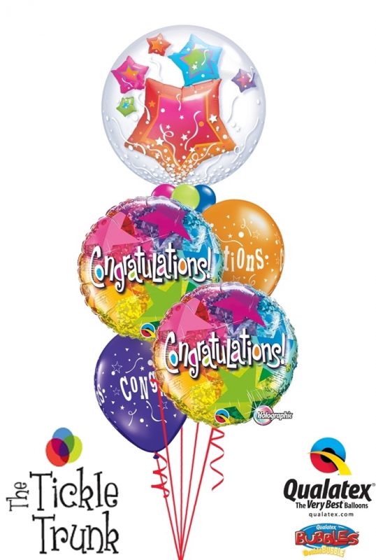 Congratulations Holographic Stars Insider Bubble Balloon Bouquet CG-03