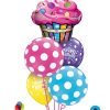 Fun Funky Cupcake & Polka Dot Bubbles Birthday Balloon Bouquet BK-10