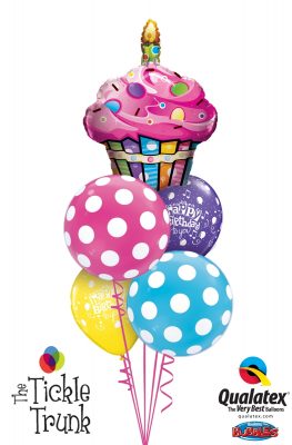 Fun Funky Cupcake & Polka Dot Bubbles Birthday Balloon Bouquet BK-10