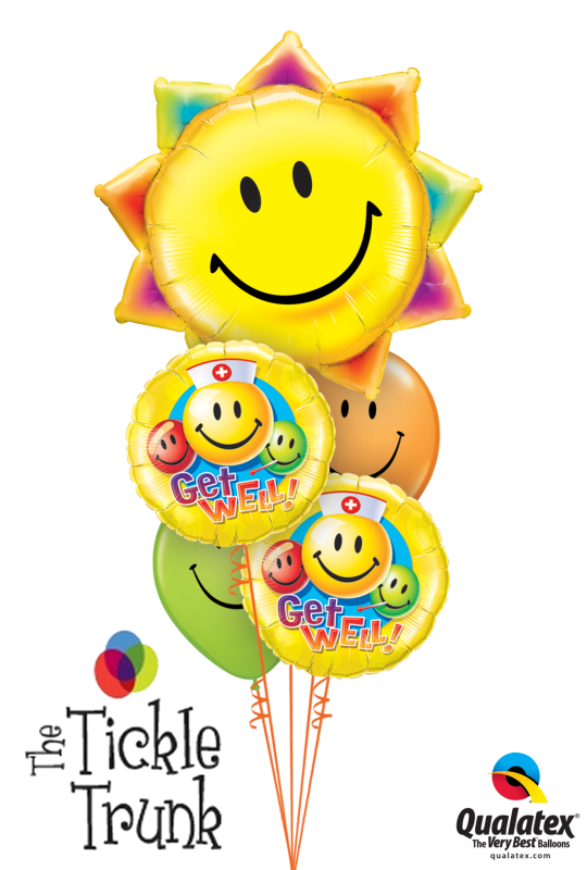 Get Well Balloon Bouquet Smiley Face Sun GW-03