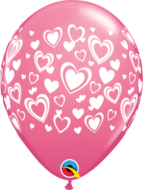 Double Hearts Latex Balloon 11 Inch Hot Rose 40317B