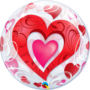 Red Hearts & Filigree Valentines Balloon Bubble 33909B_F