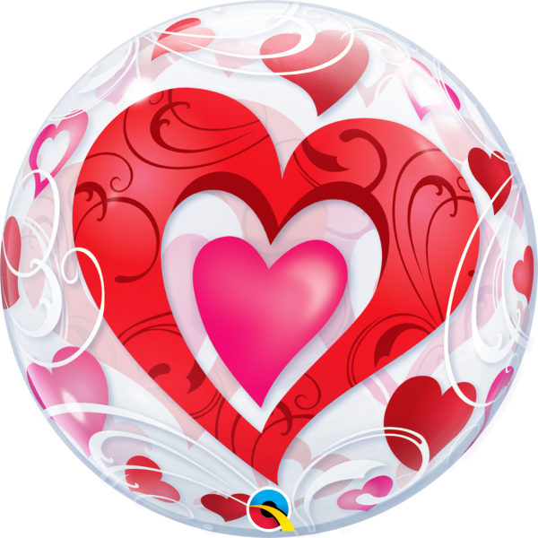 Red Hearts & Filigree Valentines Balloon Bubble 33909B_F