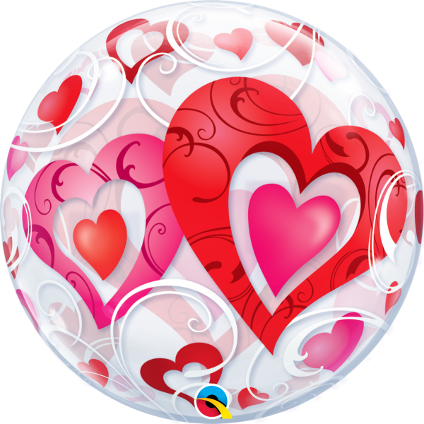 Red Hearts & Filigree Valentines Balloon Bubble back 33909B_F